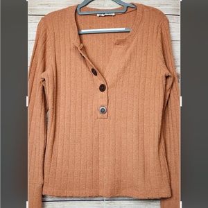We the Free Oliver Henley Women’sLong Sleeve Sweater  Brown Size Large Buttons